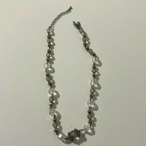 NY & Company necklace with pink gray and clear beads 17” long